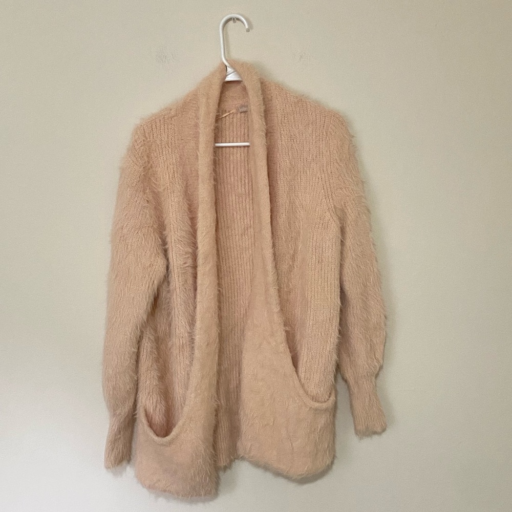 Anthropologie Knitted & Knotted Pink Eyelash Open Front Sweater Cardigan Size XS - Picture 5 of 8